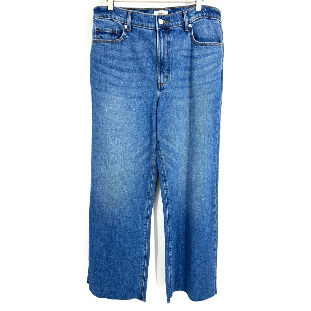 LOFT Rivete Denim Womens High Rise Wide Leg Jeans Blue Medium Wash Raw Hem 31T